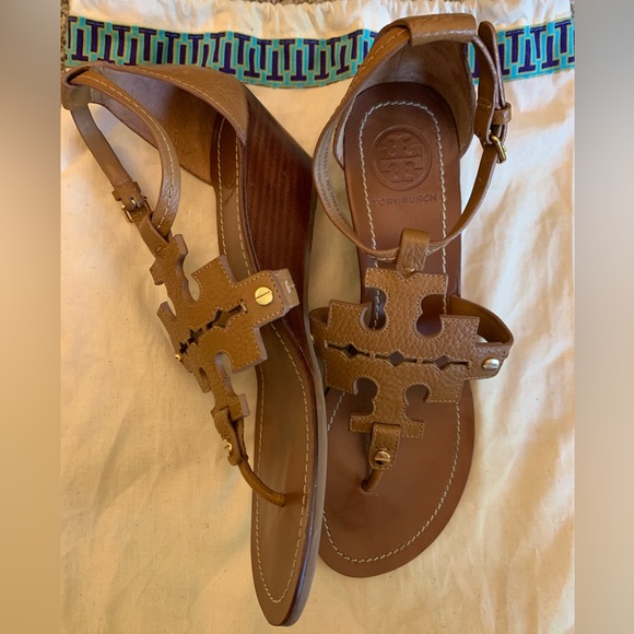 Tory Burch Chandler Wedge Sandals Tan 8.5M - Picture 6 of 7